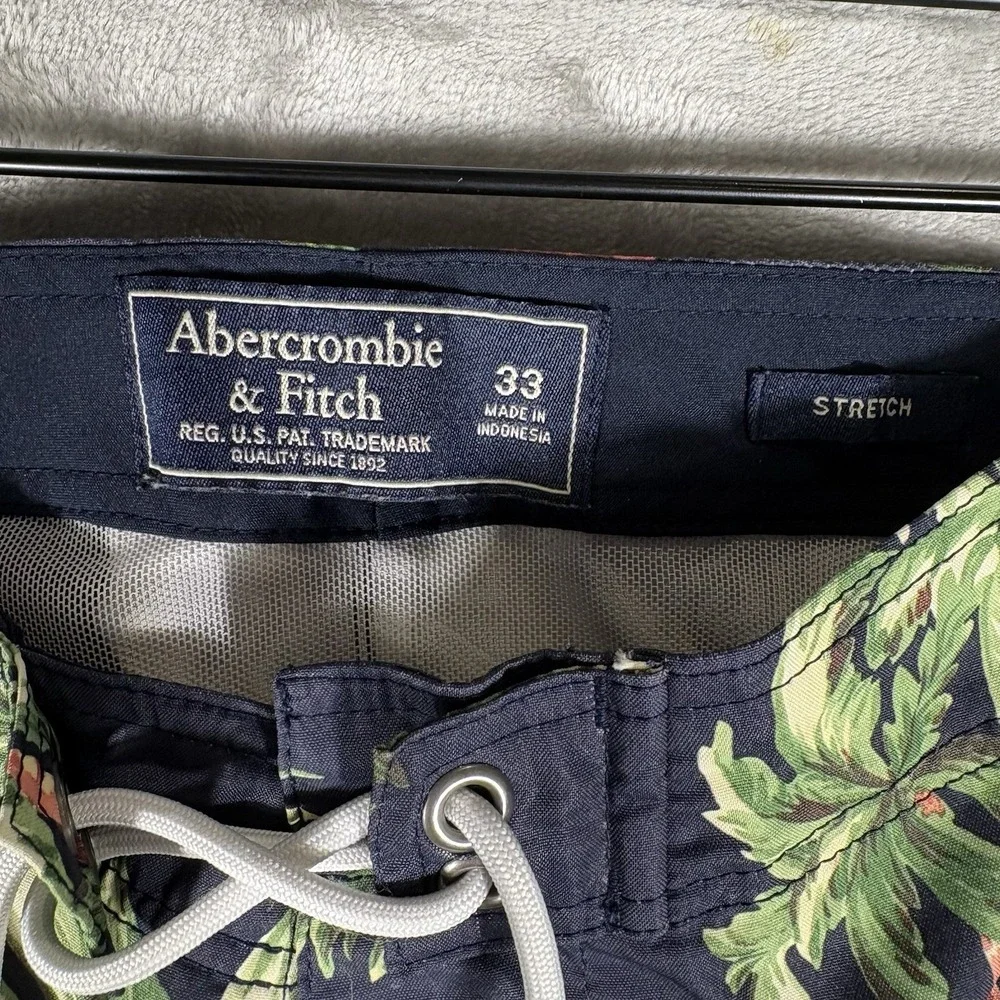 Abercrombie & Fitch Board Shorts Mens 33 Blue Hawaiian Print‎ Surfer Trunks